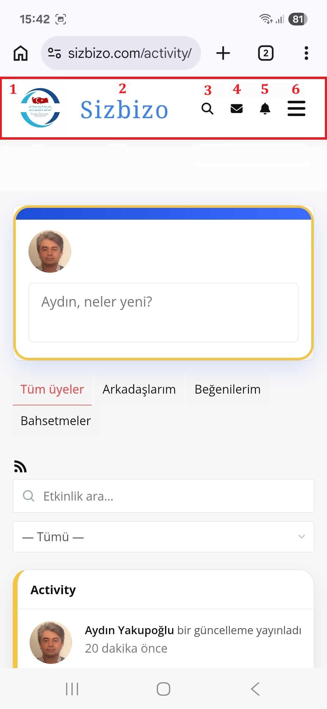 Üst araç çubuğu (header) tanıtımı